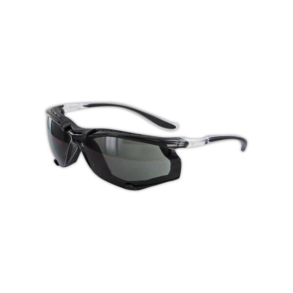 Safety Glasses, Anti-Fog, Grey Lens, Clear/Black Frame, 1 PR